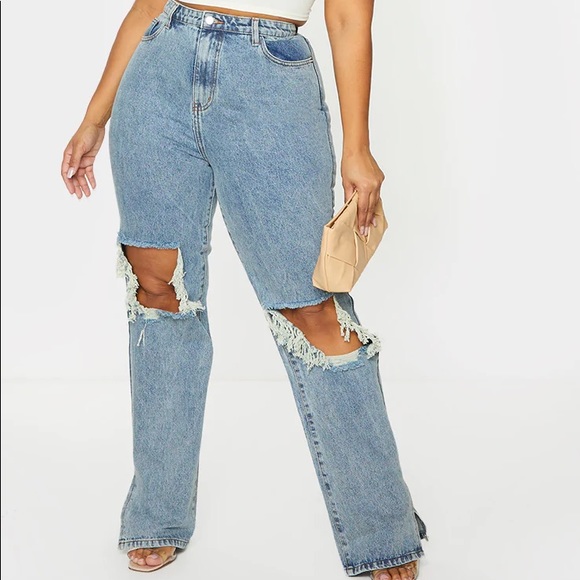 Vintage Wash Distressed Knee split Hem jeans - Picture 1 of 2